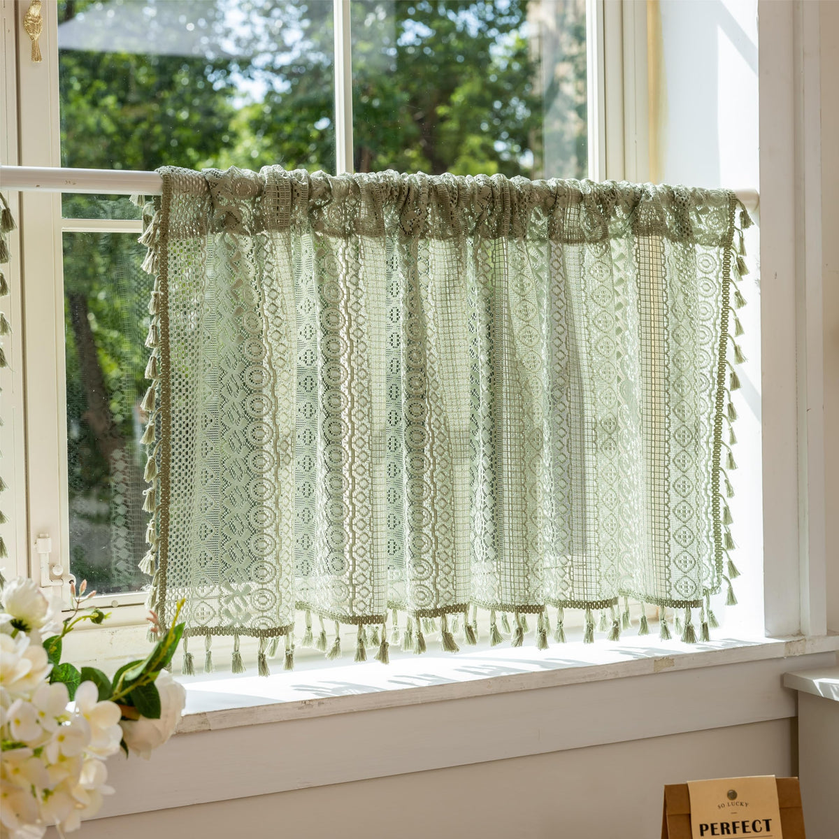 Sutuo Home Terracotta Boho Lace Curtains 2 Panels 84 Inches Long for Living Room&Bedroom, Burnt Orange Crochet Privacy Farmhouse Vintage Tassels Retro Halloween Window Sheer Curtains Rod Pocket,50" W