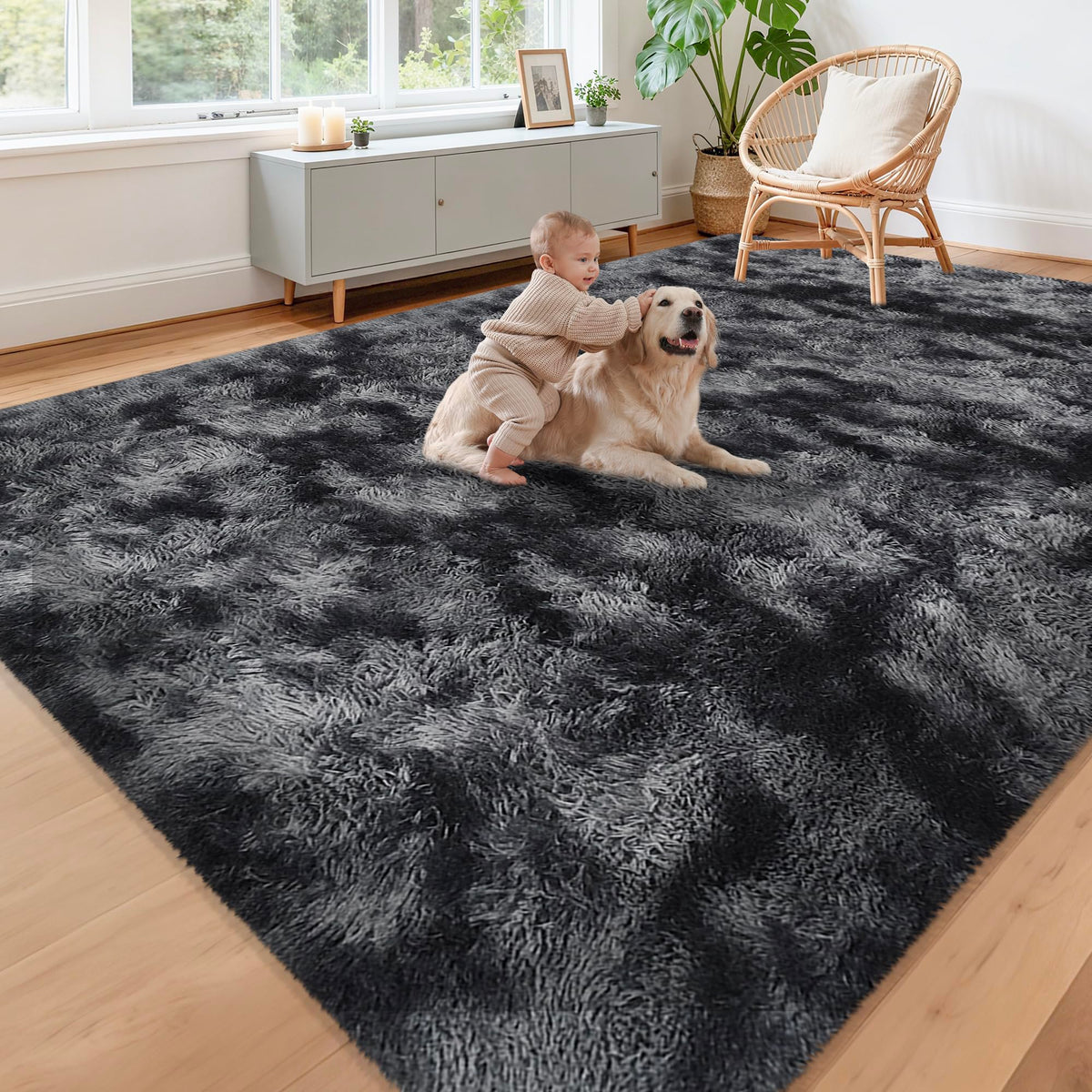 Tie-Dyed Runner Rug for Bedroom Black Grey 2x6ft Fluffy Area Rug Bedside Runner Rug for Kids Room Boys Teens Nursery Baby Living Room Dorm Home Decor Carpets