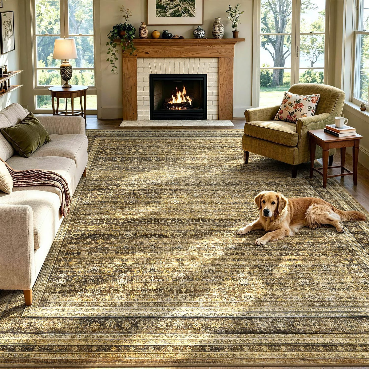 Lessymo 8x10 Washable Area Rug for Living Room Bedroom, Large Non-Slip Rug