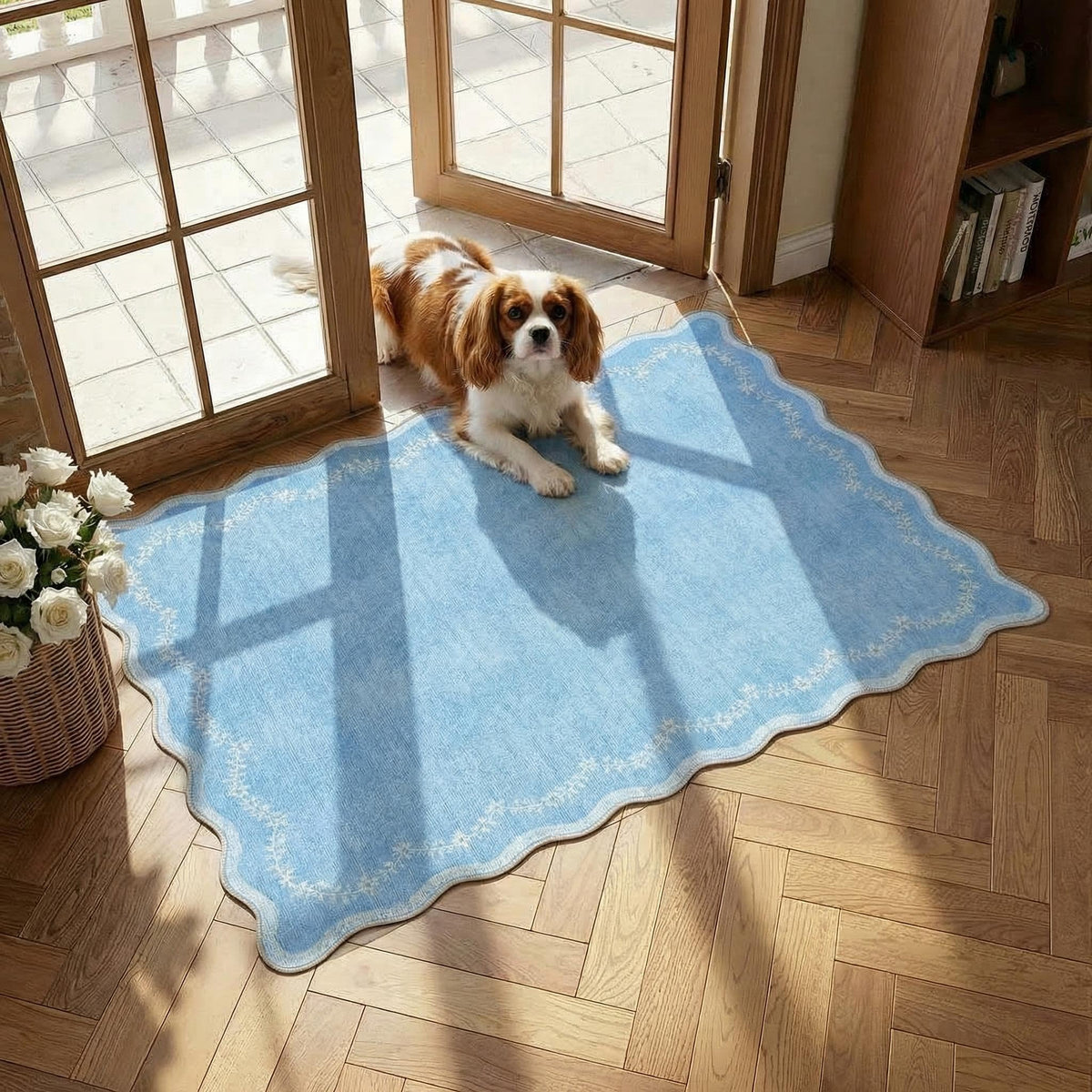 GarveeHome 5x7 Scalloped Area Rug Jute Washable Bedroom Living Room Rug