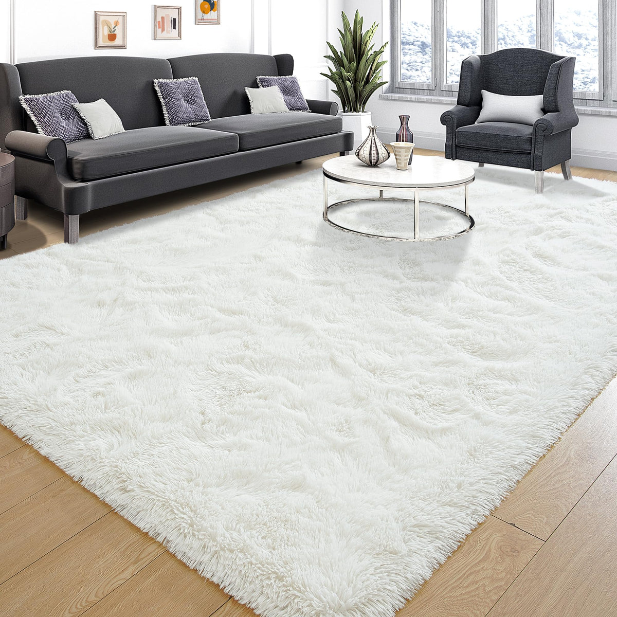 Tepook 4x6 Soft Fluffy Rug for Bedroom Fuzzy Black Rugs for Living Room