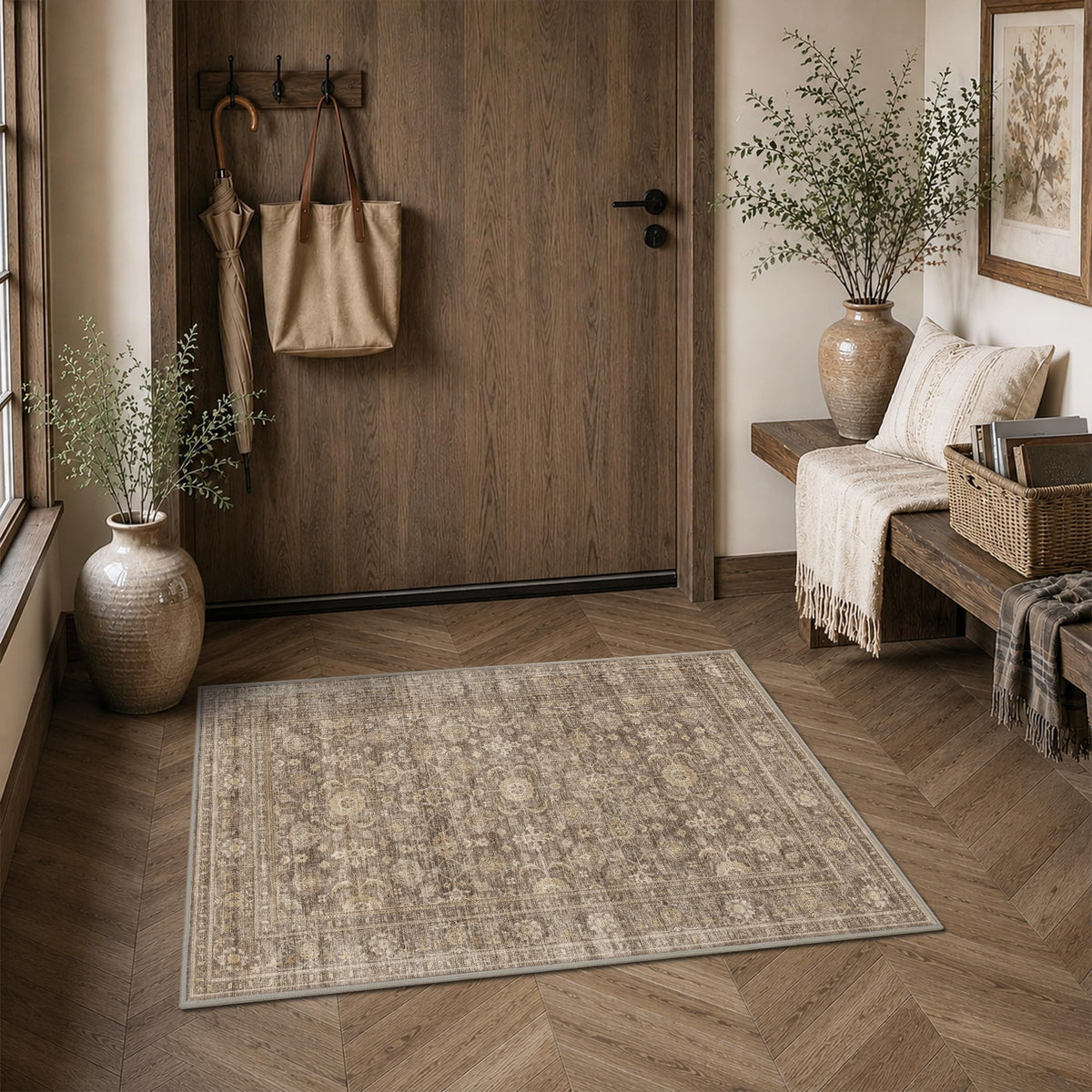JOOJA 8x10 Beige Vintage Soft Low Pile Boho Neutral Washable Area Rug