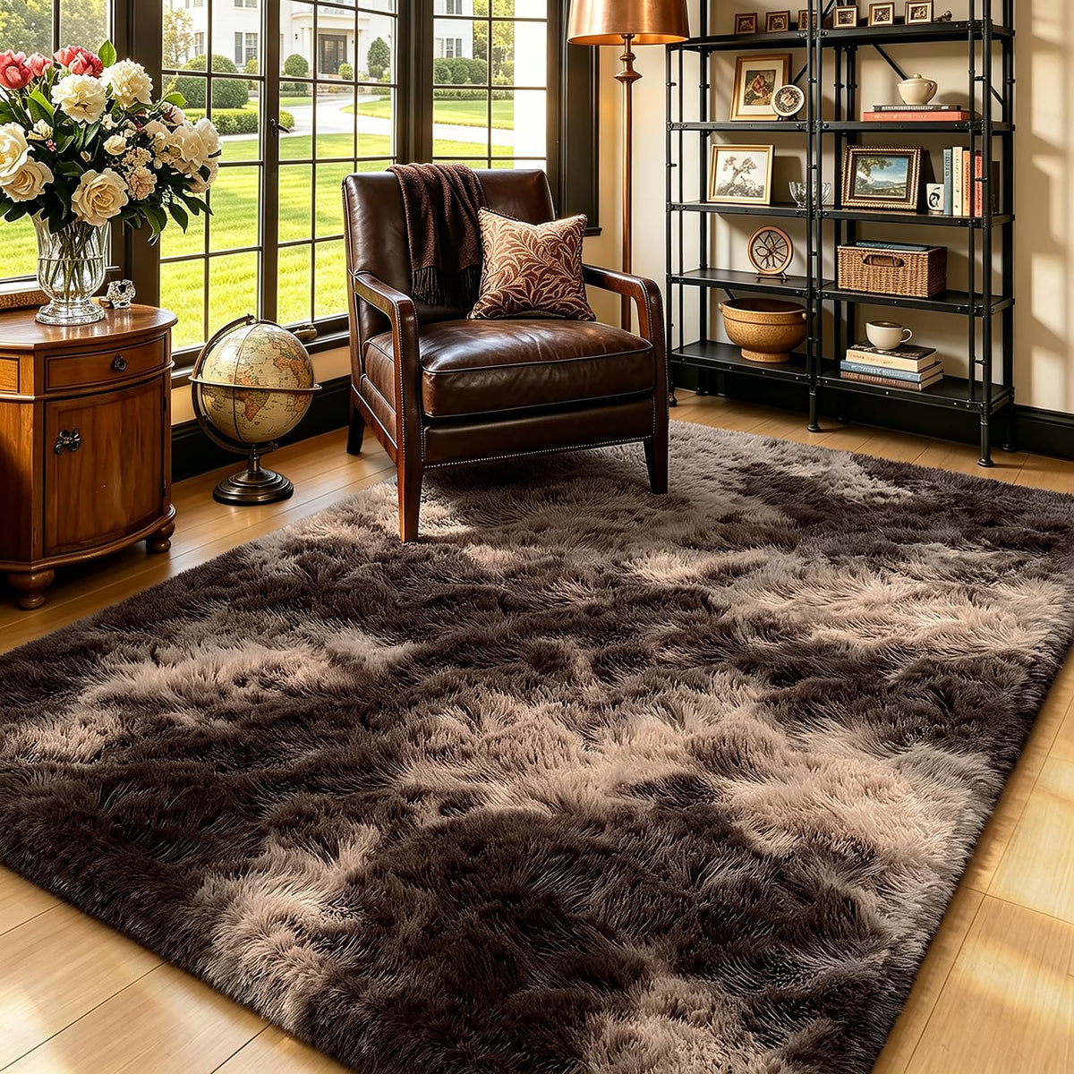 Beige 8x10 Area Rugs for Living Room, Fluffy Shag Rug Large Bedroom Carpet