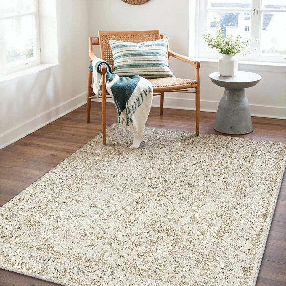 PureCozy 8x10 Blue Area Rug Washable Non Slip Large Vintage Living Room