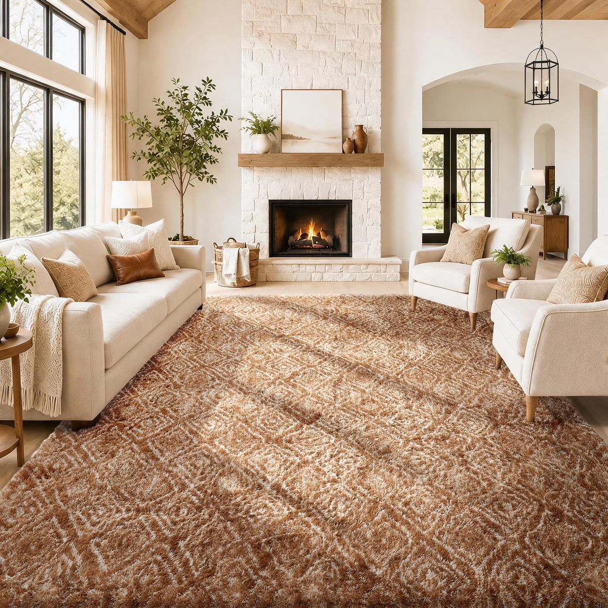 Ophanie 5x7 Area Rugs for Living Room Ivory, Fluffy Shag Large Fuzzy Plush Soft Rug, Shaggy Floor Big Carpets for Bedroom Nursery, Kids Home Decor Aesthetic with Over 99 pcs Pile fibers