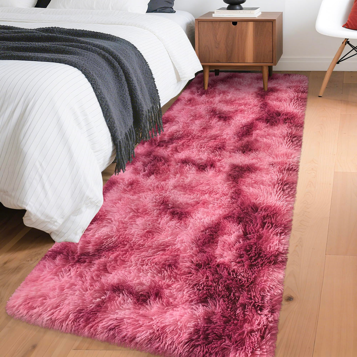 Tie-Dyed Runner Rug for Bedroom Black Grey 2x6ft Fluffy Area Rug Bedside Runner Rug for Kids Room Boys Teens Nursery Baby Living Room Dorm Home Decor Carpets