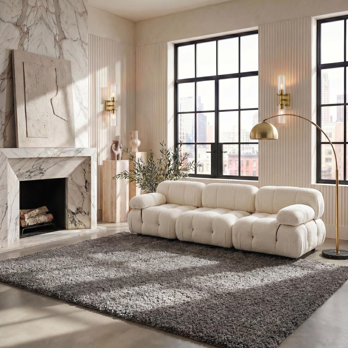 SAFAVIEH Milan Shag Collection 8' x 10' Ivory SG180 Solid Non-Shedding Living Room Bedroom Dining Room Entryway Plush 2-inch Thick Area Rug