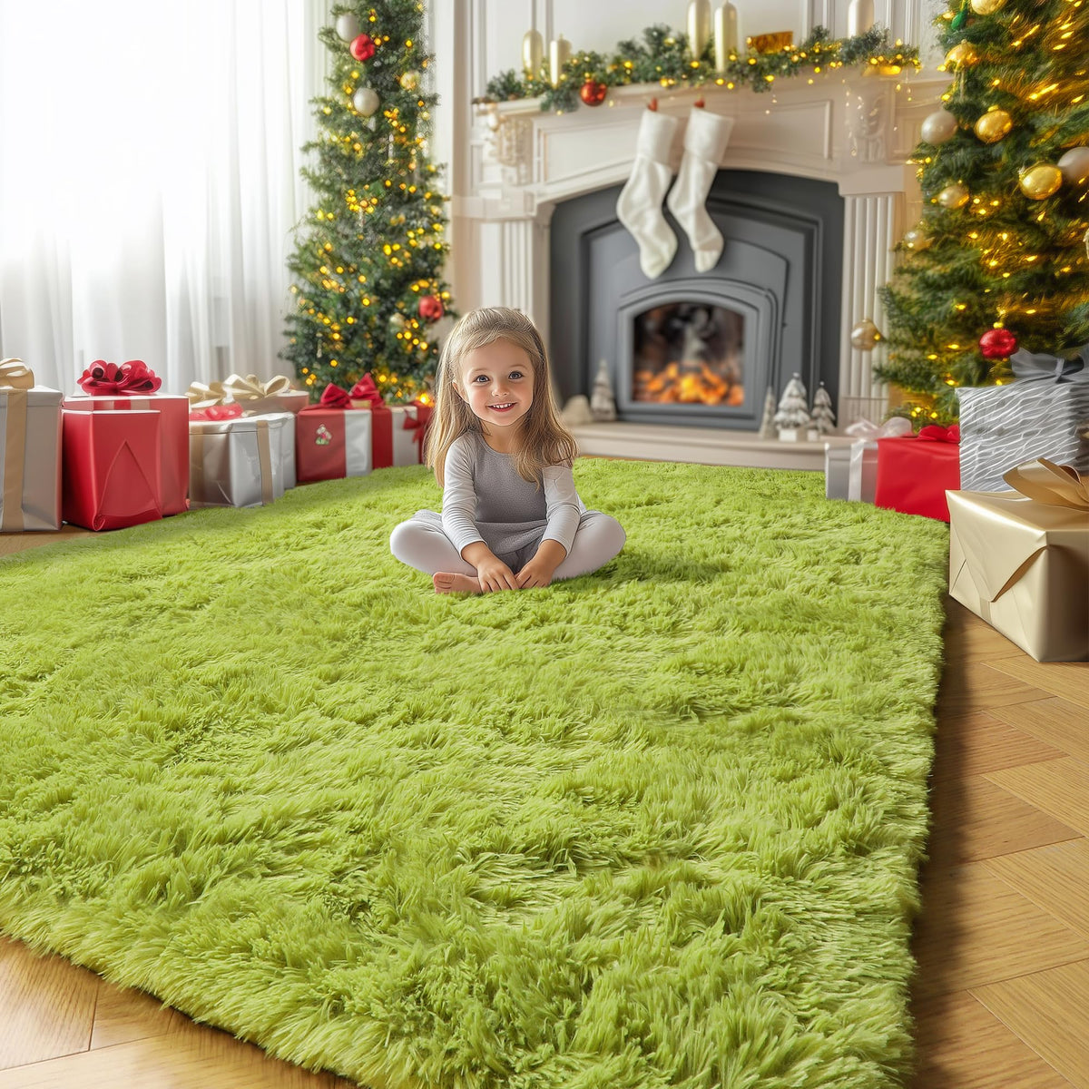 Amdrebio Light Pink Fluffy Fuzzy Area Rug 4x6 for Girls Bedroom Kids Room