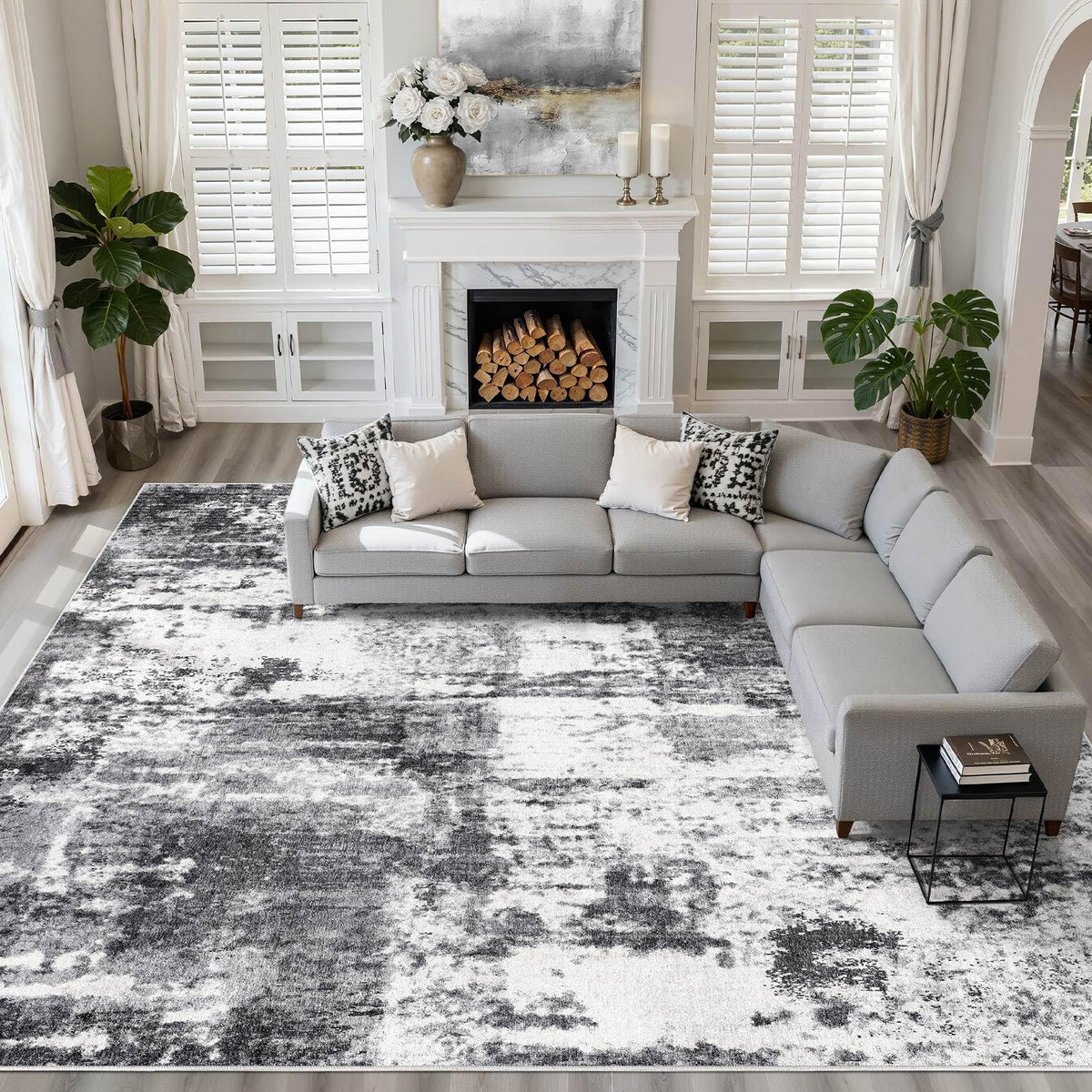 LOONGRUG 8x10 Area Rugs Washable Neutral Modern Rug for Living Room Brown
