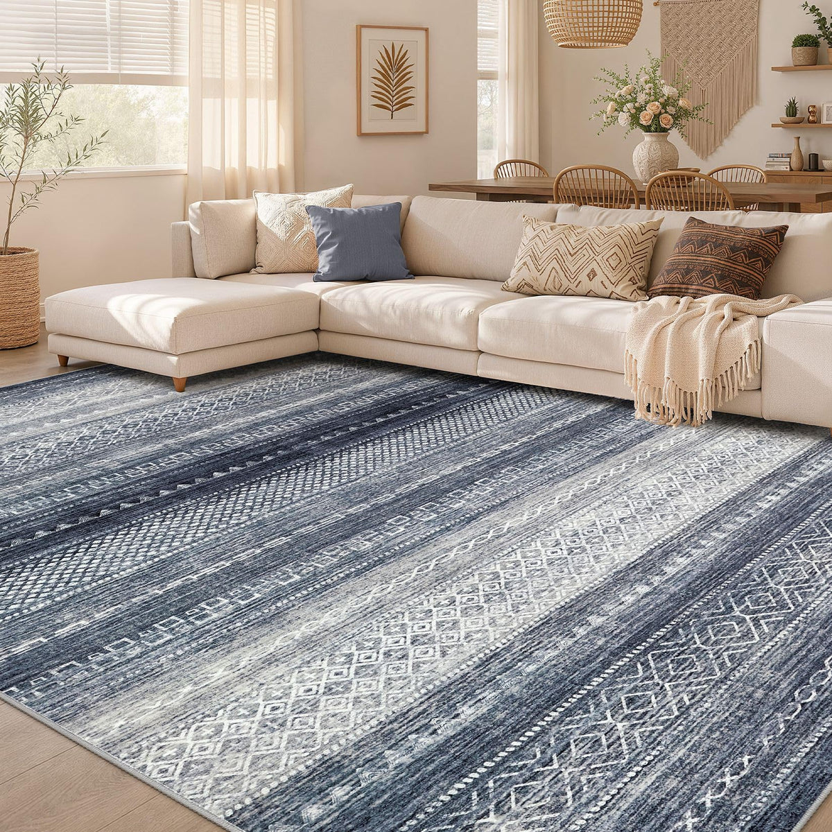 Nakagishi Boho 5x7 Area Rug Living Room Rugs Machine Washable Beige/Brown