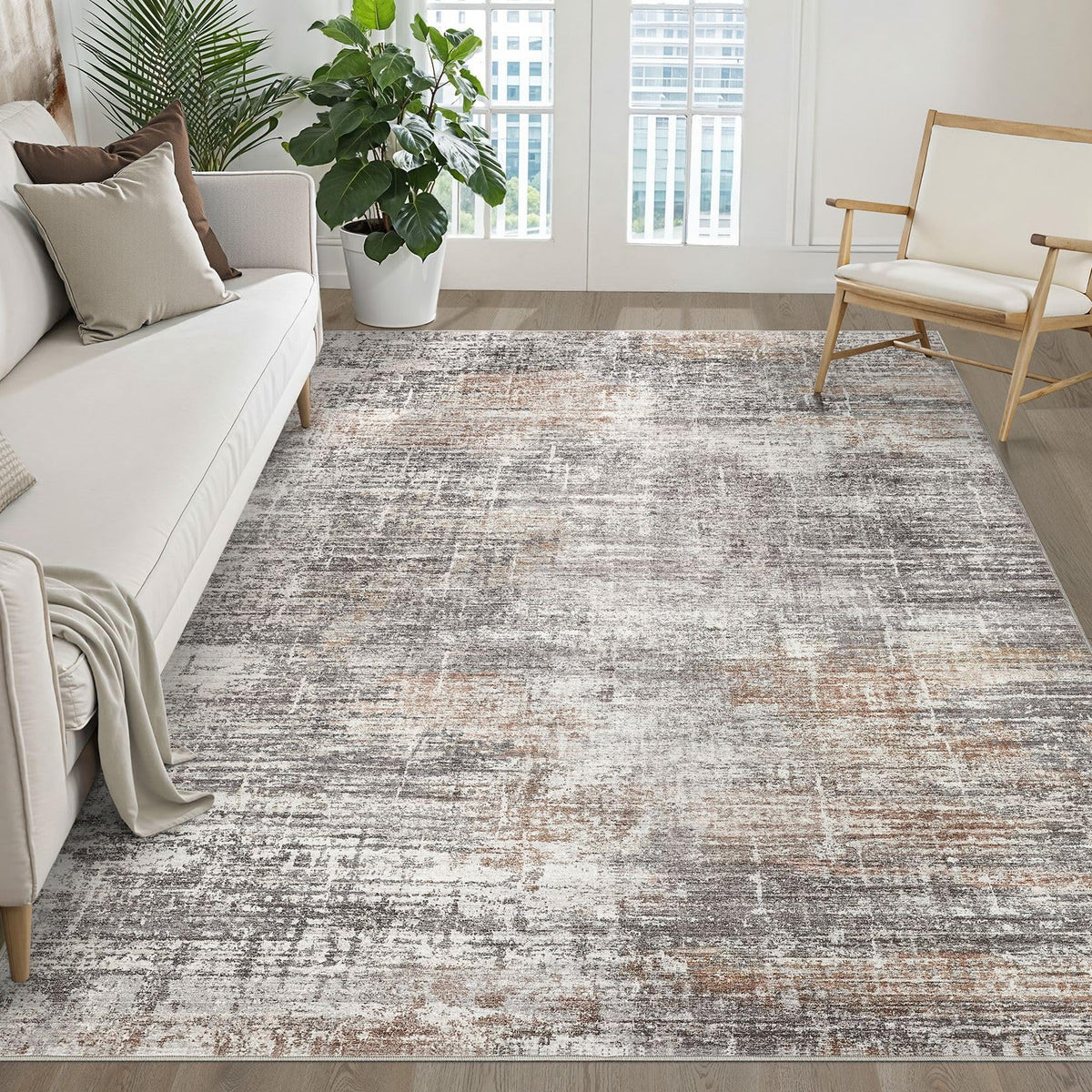 LOONGRUG 8x10 Area Rugs Washable Neutral Modern Rug for Living Room Brown