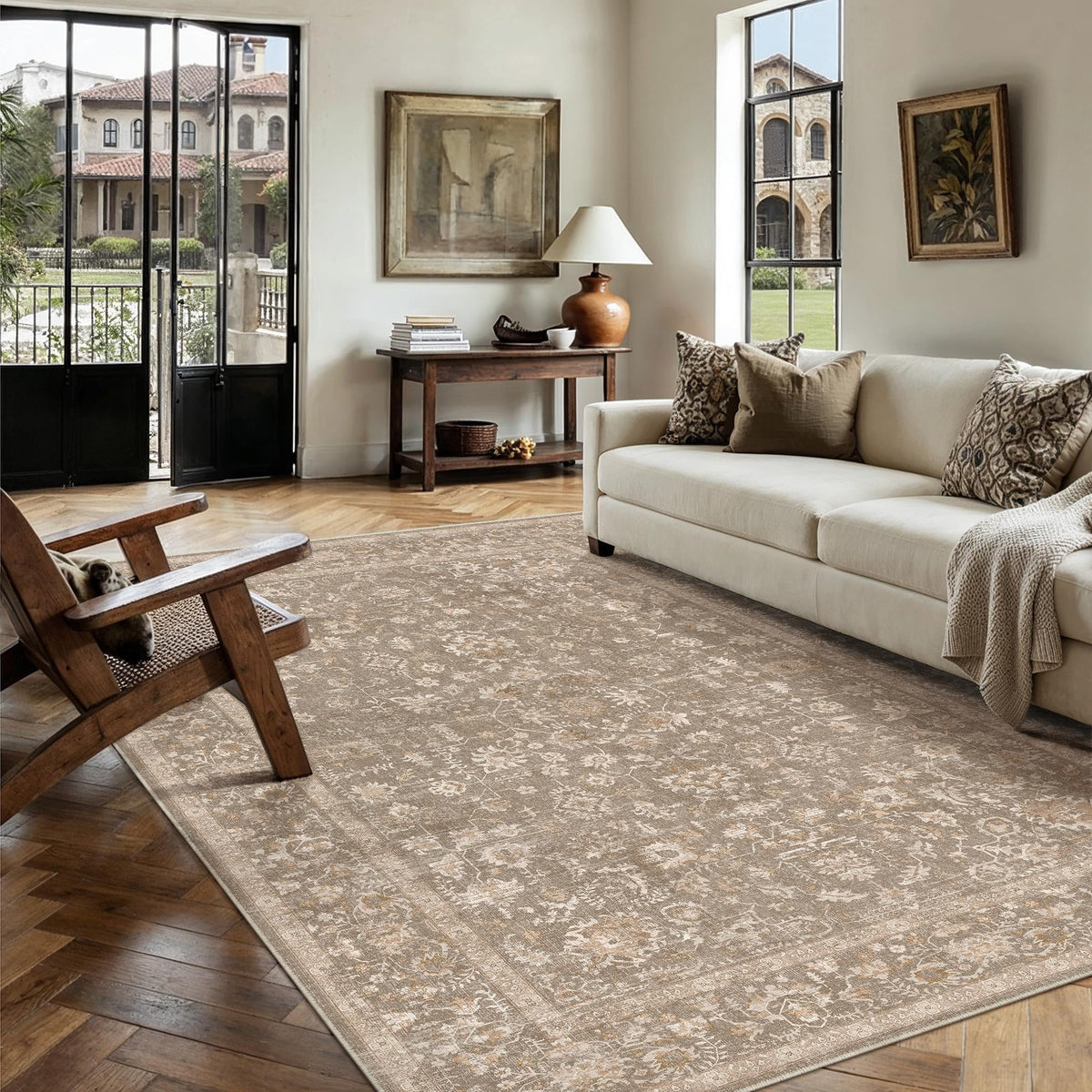 PureCozy 8x10 Blue Area Rug Washable Non Slip Large Vintage Living Room
