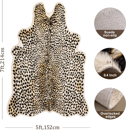 Cheetah Print Rug, Leopard Rug 5.2x7 Faux Animal Print Skin Cheetah Area Rug for Bedroom Living Room Animal Fur Hide Rustic Antelope Multicolor