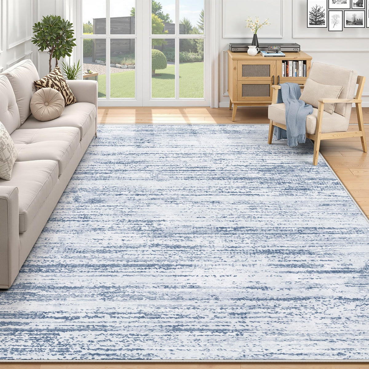 Area Rug 8x10 Living Room Rugs: Washable Modern Rug Large Non-Slip Soft Rugs Stain Resistant Printed Rug Indoor Carpet for Bedroom Kitchen Dining Room Nursery Playroom Home(Beige, 8'x10')