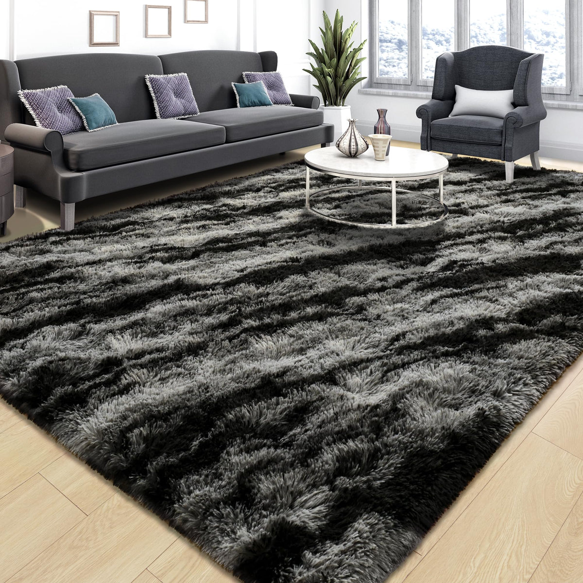 Tepook 4x6 Soft Fluffy Rug for Bedroom Fuzzy Black Rugs for Living Room