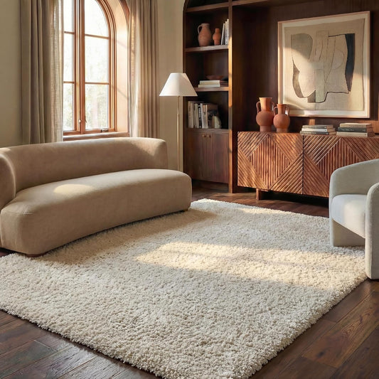 SAFAVIEH Milan Shag Collection 8' x 10' Ivory SG180 Solid Non-Shedding Living Room Bedroom Dining Room Entryway Plush 2-inch Thick Area Rug