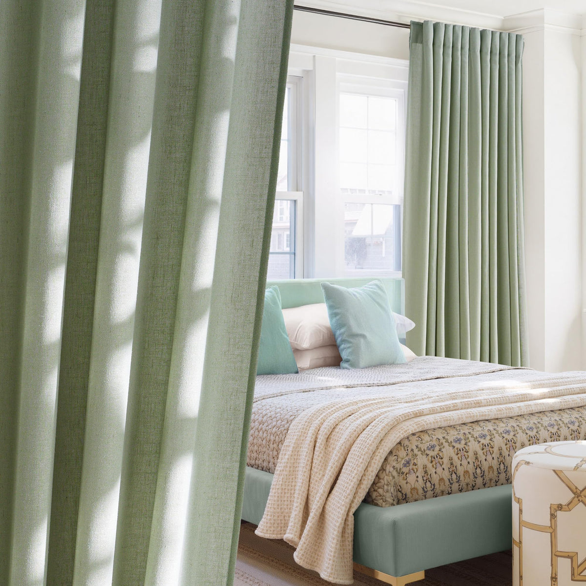 NICETOWN Natural Linen Curtains & Drapes for Windows 84 inch Long, Rod Pocket & Back Tab Thick Flax Semi Sheer Privacy Assured with Light Filtering for Bedroom/Living Room, W55 x L84, 2 Pieces