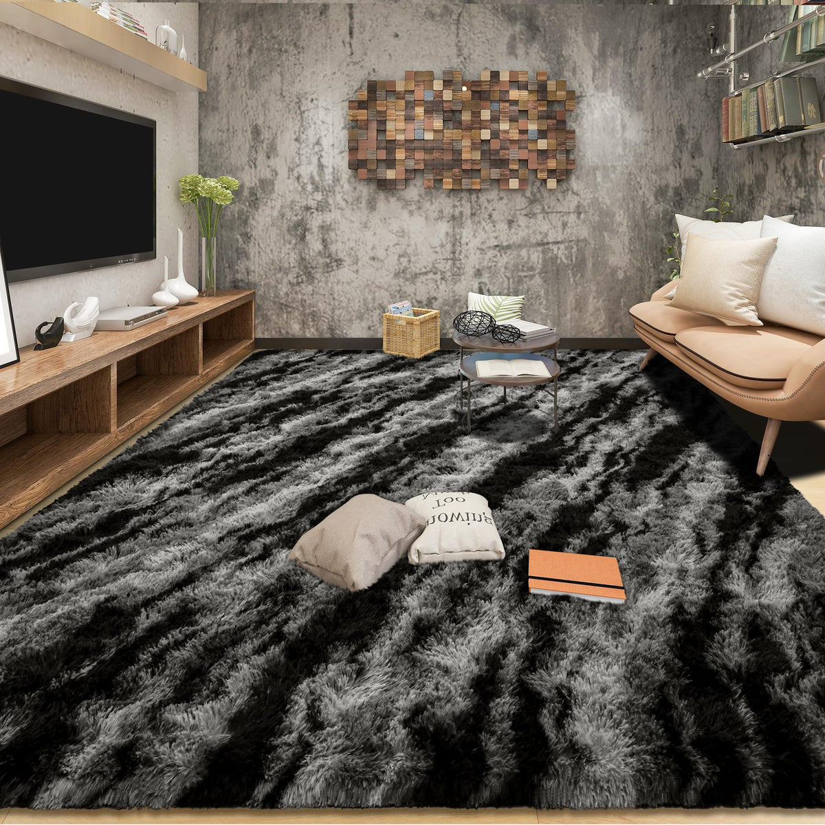 Tepook 4x6 Soft Fluffy Rug for Bedroom Fuzzy Black Rugs for Living Room
