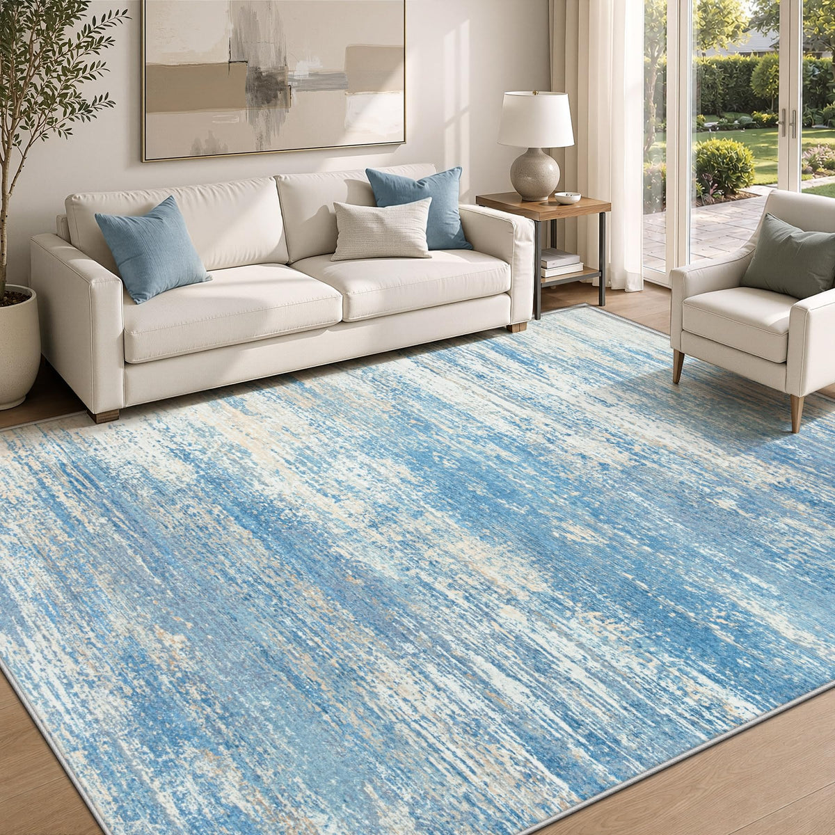 Washable Rug 8x10 Area Rugs for Living Room: Large Neutral Soft Rug Abstract Non Slip Low Pile Modern Carpet for Bedroom Kitchen Nursery Office Dining Room Indoor (Beige, 8'x10')