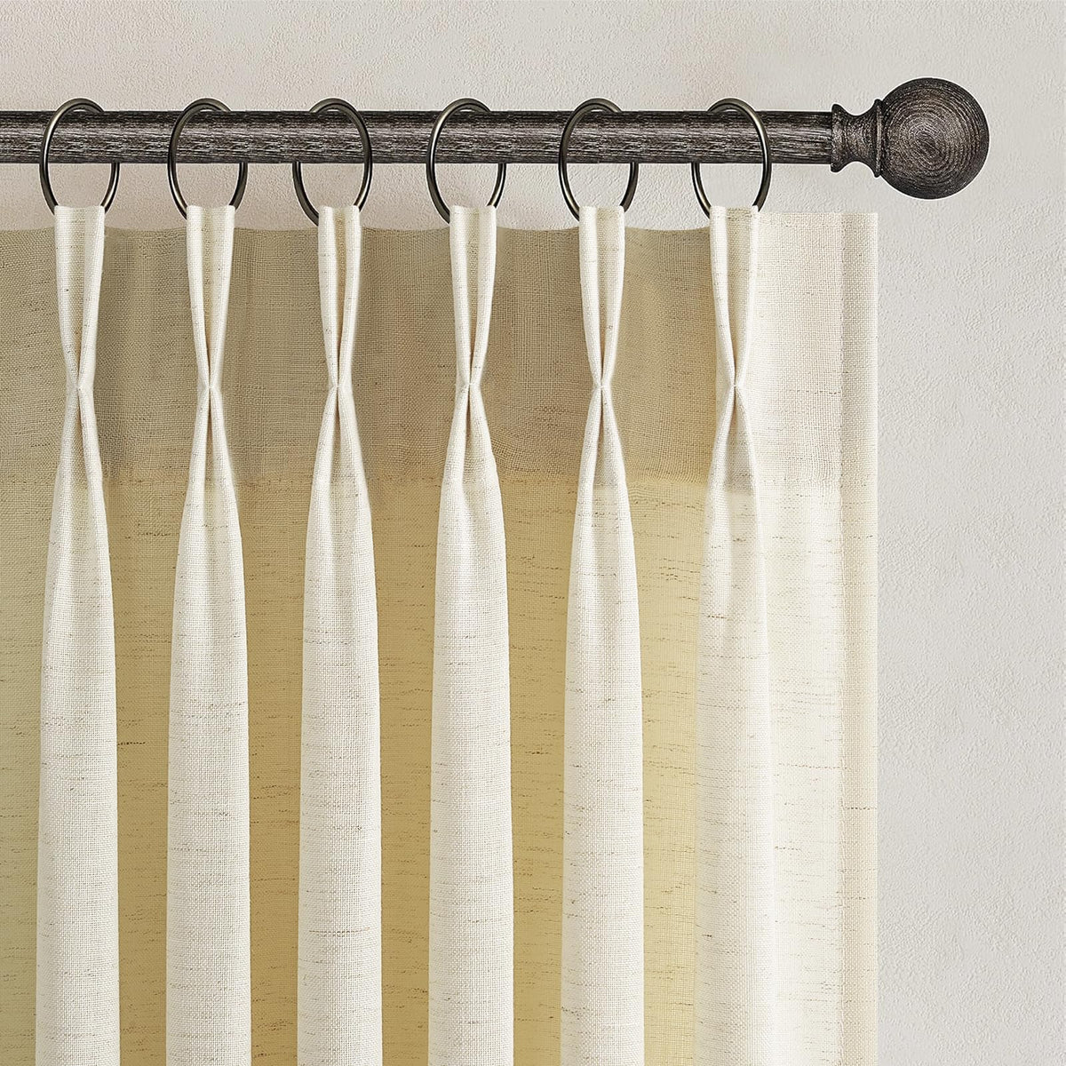 96 Inches Long Pinch Pleated Semi Sheer Curtains,Natural Linen Blended Light Filtering Window Curtains 96 Length 2 Panels for Living Room Bedroom Pinch Pleat Drapes with Hooks 2 Panels 40" Wx96 L