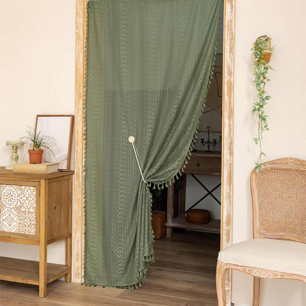 Sutuo Home Terracotta Boho Lace Curtains 2 Panels 84 Inches Long for Living Room&Bedroom, Burnt Orange Crochet Privacy Farmhouse Vintage Tassels Retro Halloween Window Sheer Curtains Rod Pocket,50" W