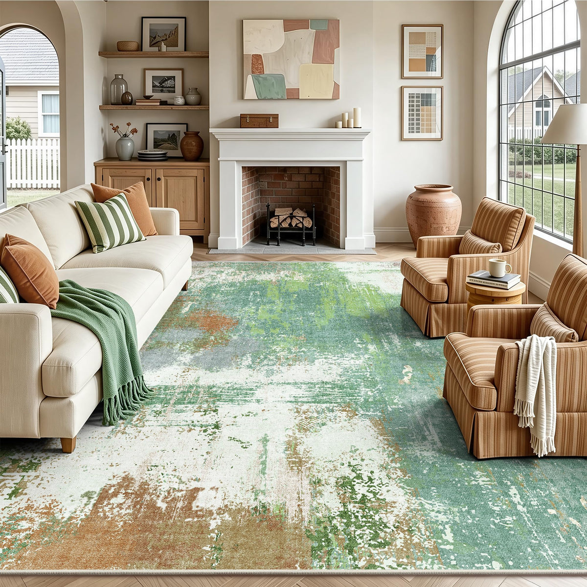 8x10 Rugs for Living Room - Modern Abstract Low Pile Washable Rug, Ultra Soft Non Slip Large Rugs, Floor Carpet for Bedroom Dining Room Office Laundry Nursery Home(Brown)