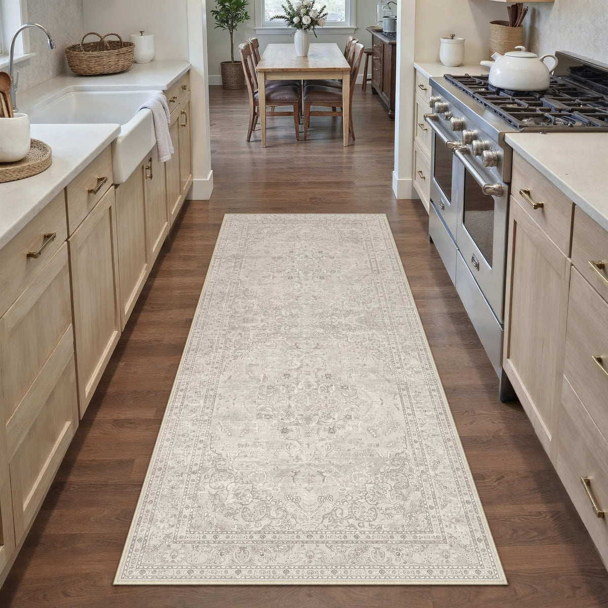 PureCozy 8x10 Blue Area Rug Washable Non Slip Large Vintage Living Room