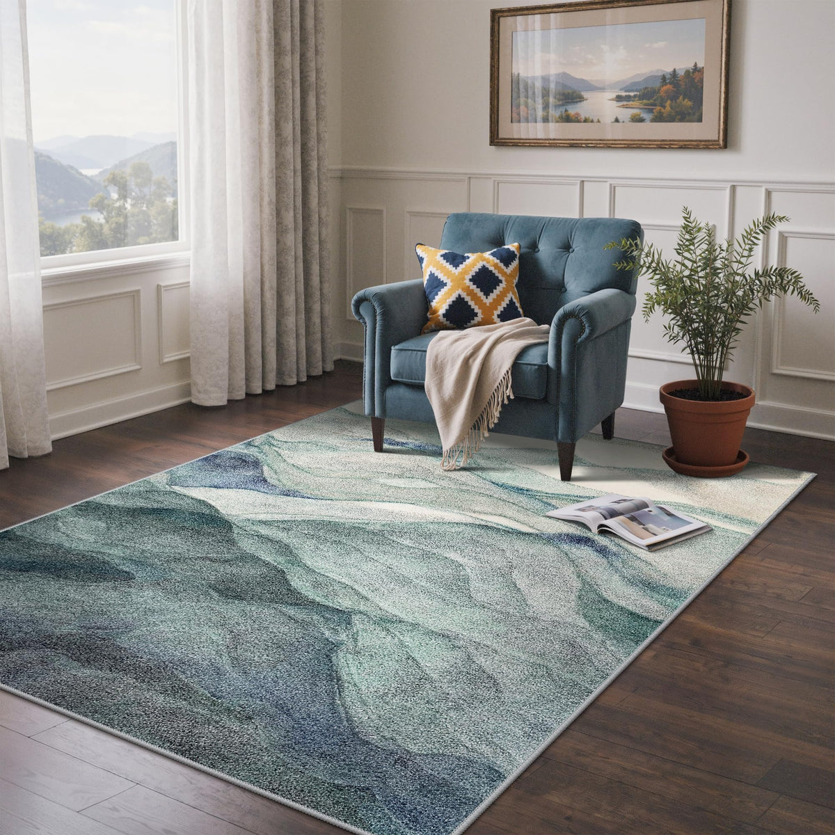 BEIMO 5x7 Green Abstract Area Rug, Washable Non-Slip for Bedroom