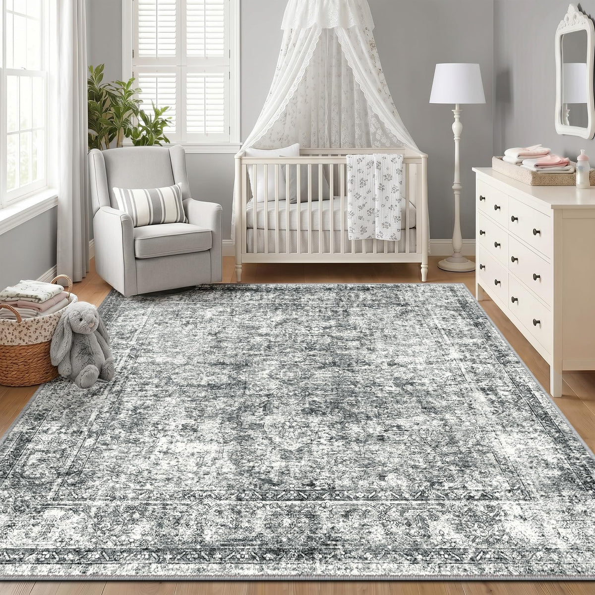 CAPALOCA 5x7 Washable Nursery Girls Low Pile Area Rug Pink