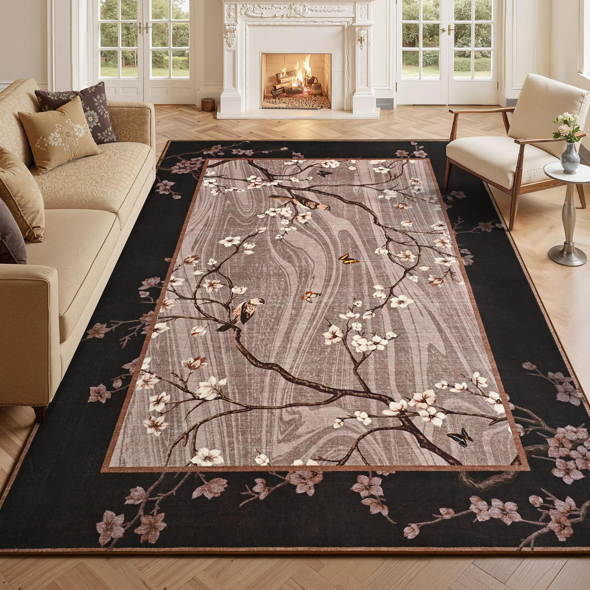 Foxmas 4x6 Purple Floral Area Rug