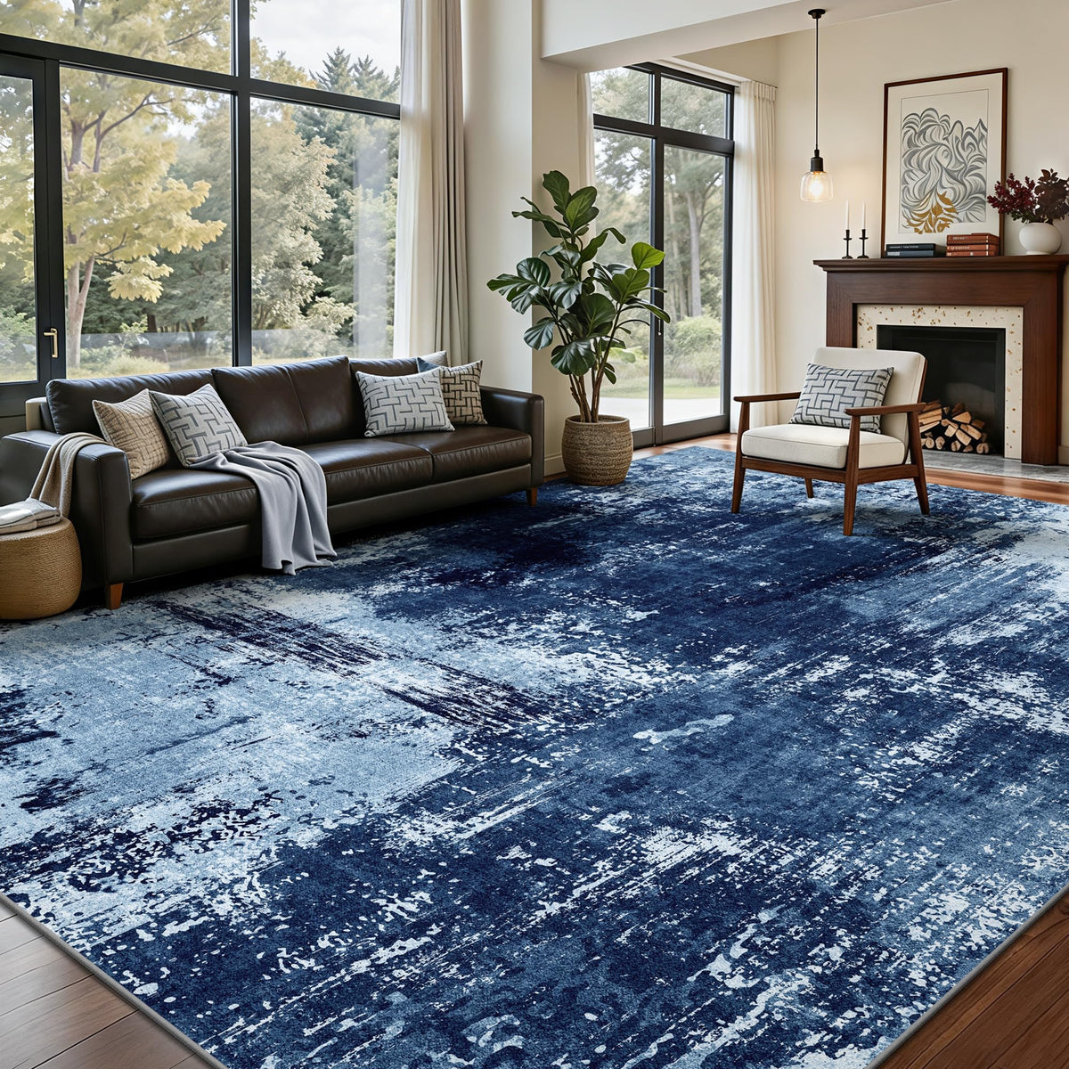 8x10 Rugs for Living Room - Modern Abstract Low Pile Washable Rug, Ultra Soft Non Slip Large Rugs, Floor Carpet for Bedroom Dining Room Office Laundry Nursery Home(Brown)