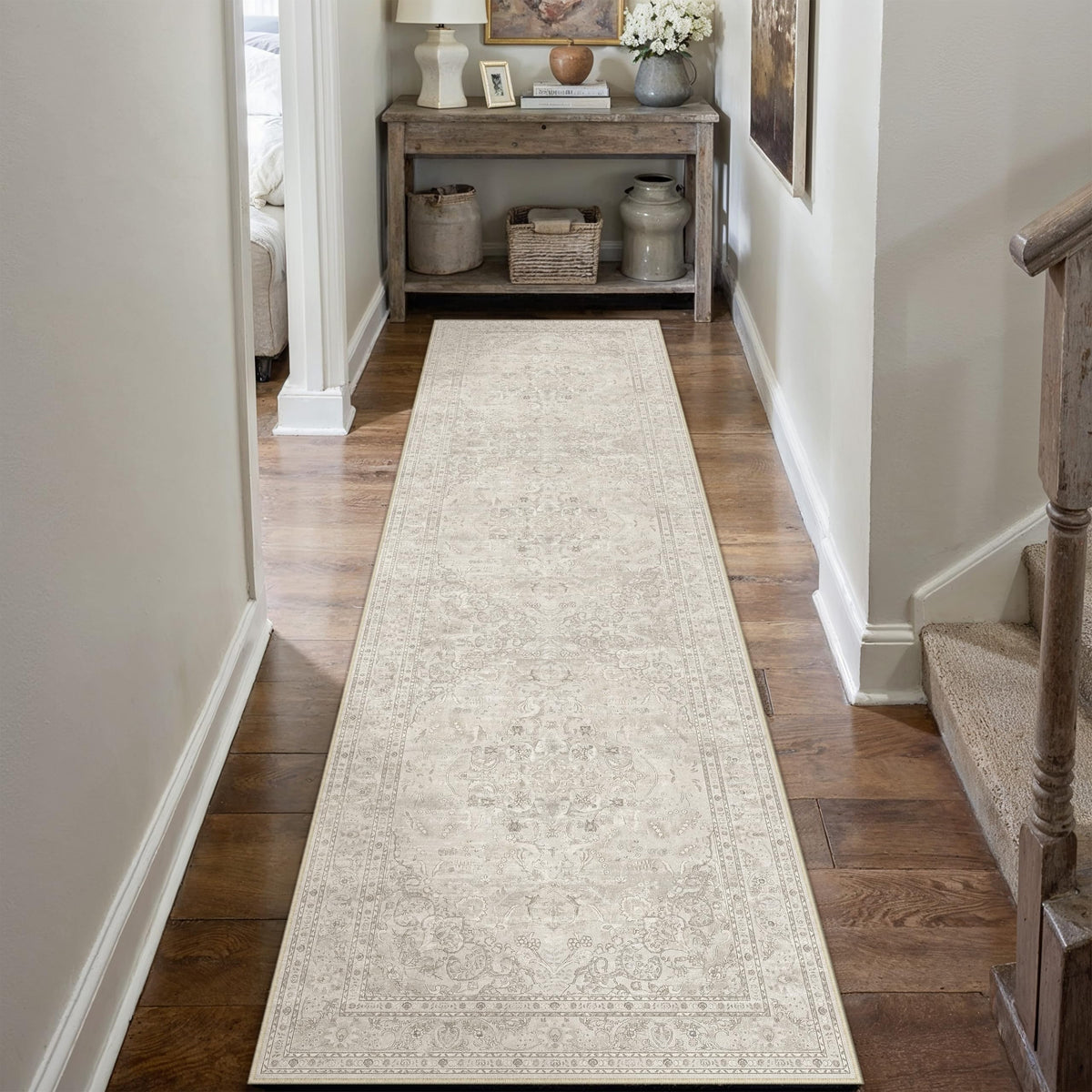 PureCozy 8x10 Blue Area Rug Washable Non Slip Large Vintage Living Room