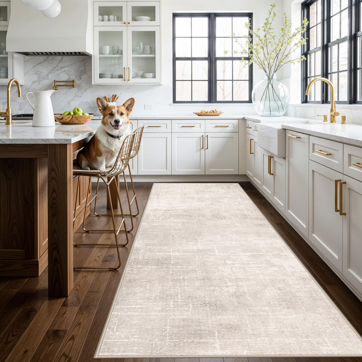 2x6 Hallway Washable Runner Rug : Vintage Soft Kitchen Laundry Runner with Non Slip Backing Farmhouse Entryway Living Room Floor Mat Stain Resistant Carpet for Bedroom Bathroom Distressed Beside Rug