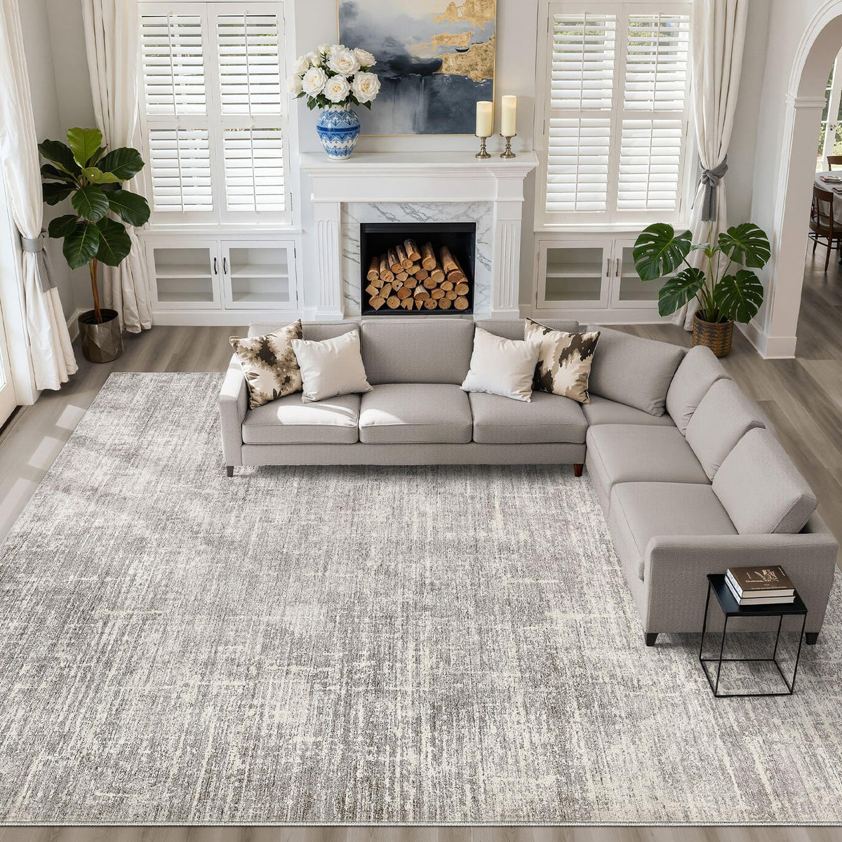 LOONGRUG 8x10 Area Rugs Washable Neutral Modern Rug for Living Room Brown