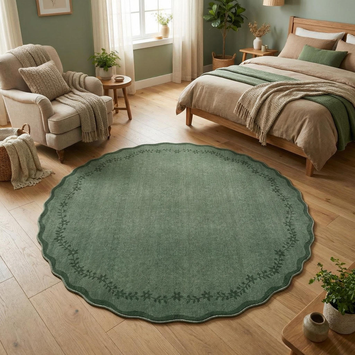 GarveeHome 5x7 Scalloped Area Rug Jute Washable Bedroom Living Room Rug