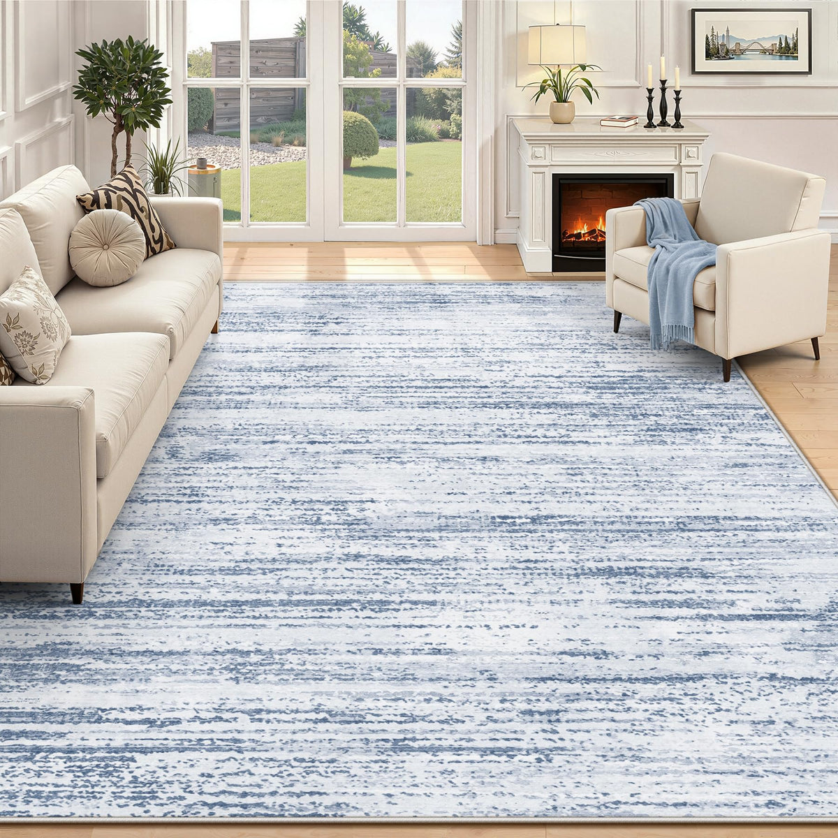 Area Rug 8x10 Living Room Rugs: Washable Modern Rug Large Non-Slip Soft Rugs Stain Resistant Printed Rug Indoor Carpet for Bedroom Kitchen Dining Room Nursery Playroom Home(Beige, 8'x10')
