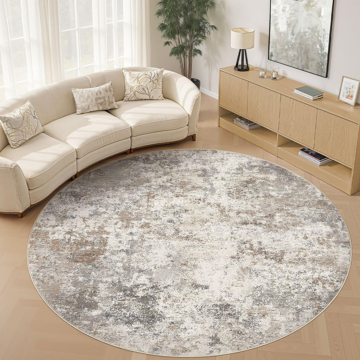 UERMEI 8x10 Area Rug Living Room Rugs - Washable Neutral Modern Abstract Soft Thin Large Rug Indoor Floor No Slip Rug Carpet for Bedroom Under Dining Table Home Office Decor - Brown Grey