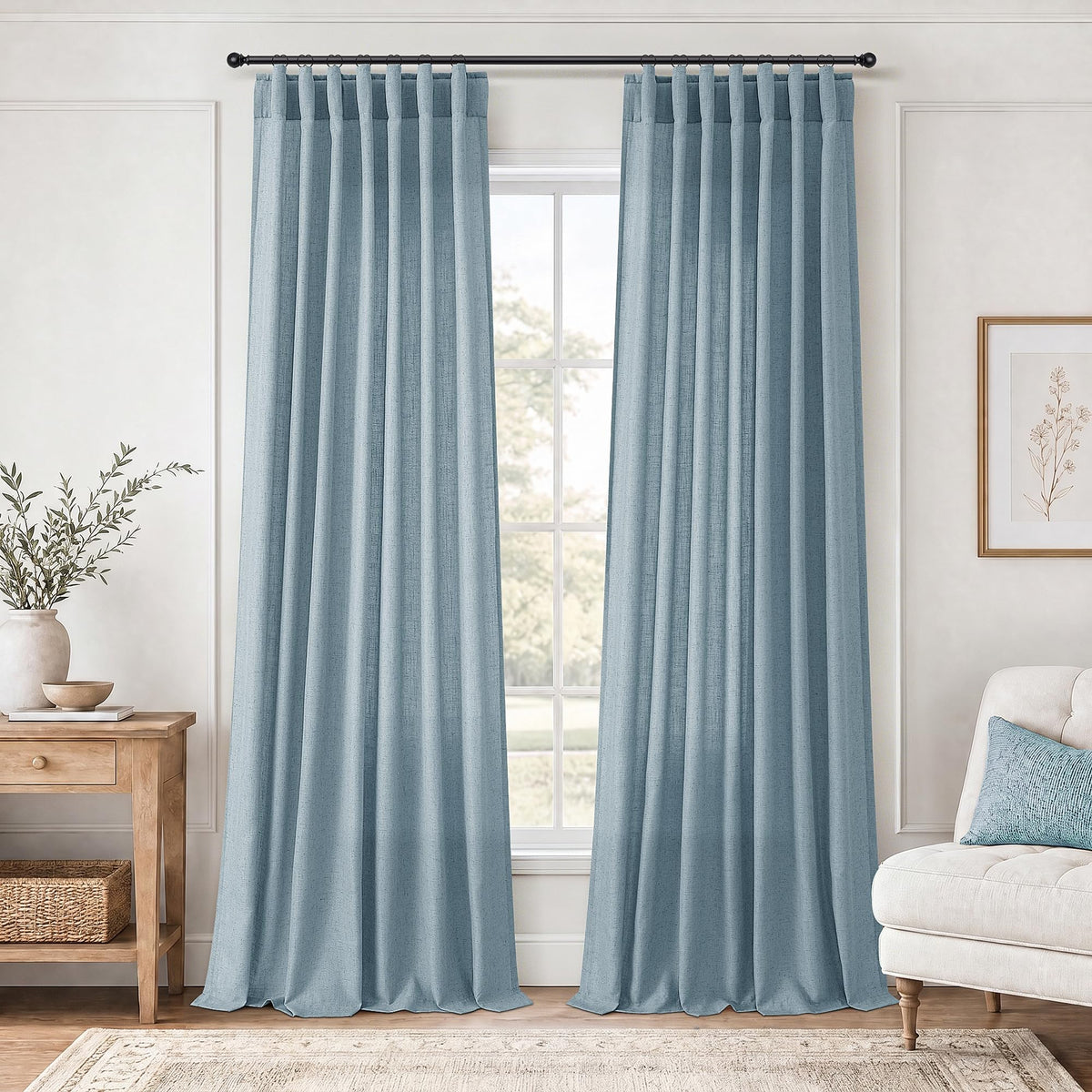 Jowels Natural Linen Curtains 84 Inches Long 2 Panels for Living Room