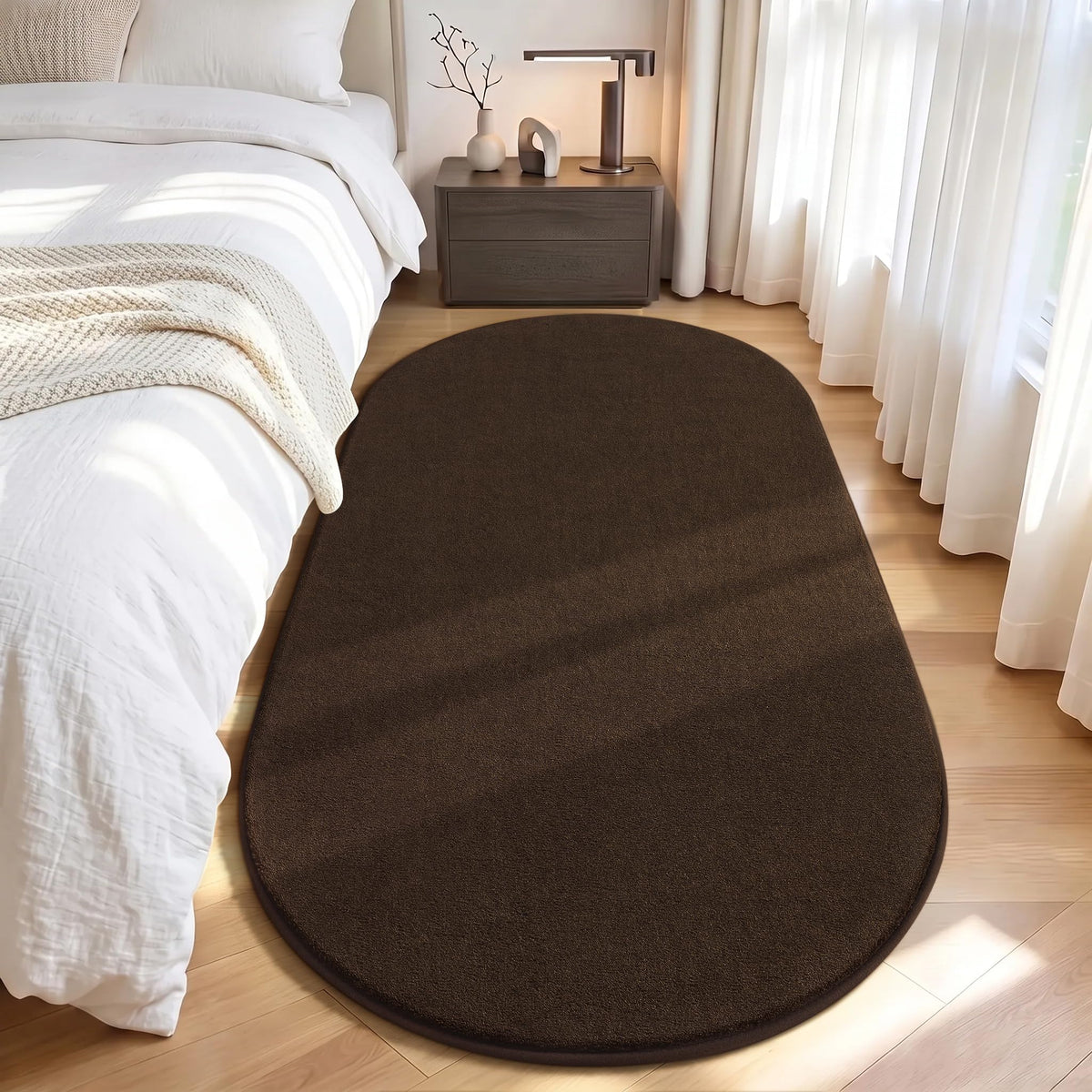 LOCHAS Soft Oval Bedroom Rug 2.6x5.3, Small Washable Grey Rugs for Bedroom