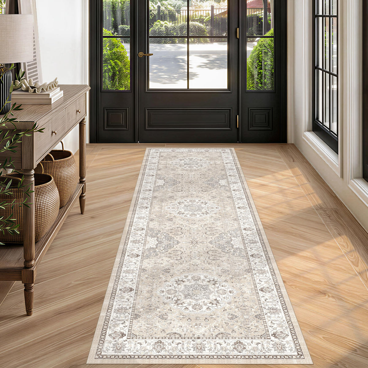 2x6 Hallway Washable Runner Rug : Vintage Soft Kitchen Laundry Runner with Non Slip Backing Farmhouse Entryway Living Room Floor Mat Stain Resistant Carpet for Bedroom Bathroom Distressed Beside Rug