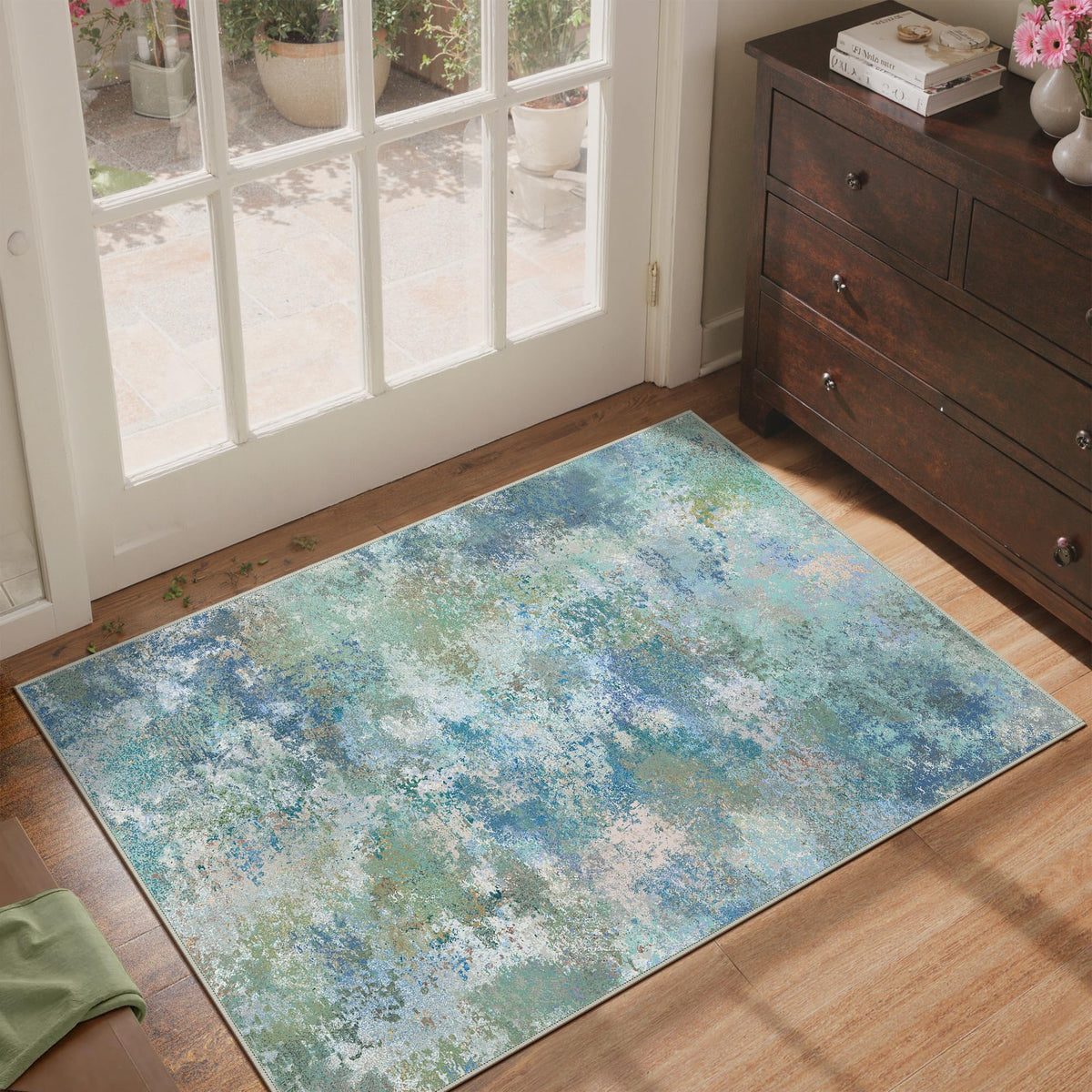 BEIMO 5x7 Green Abstract Area Rug, Washable Non-Slip for Bedroom