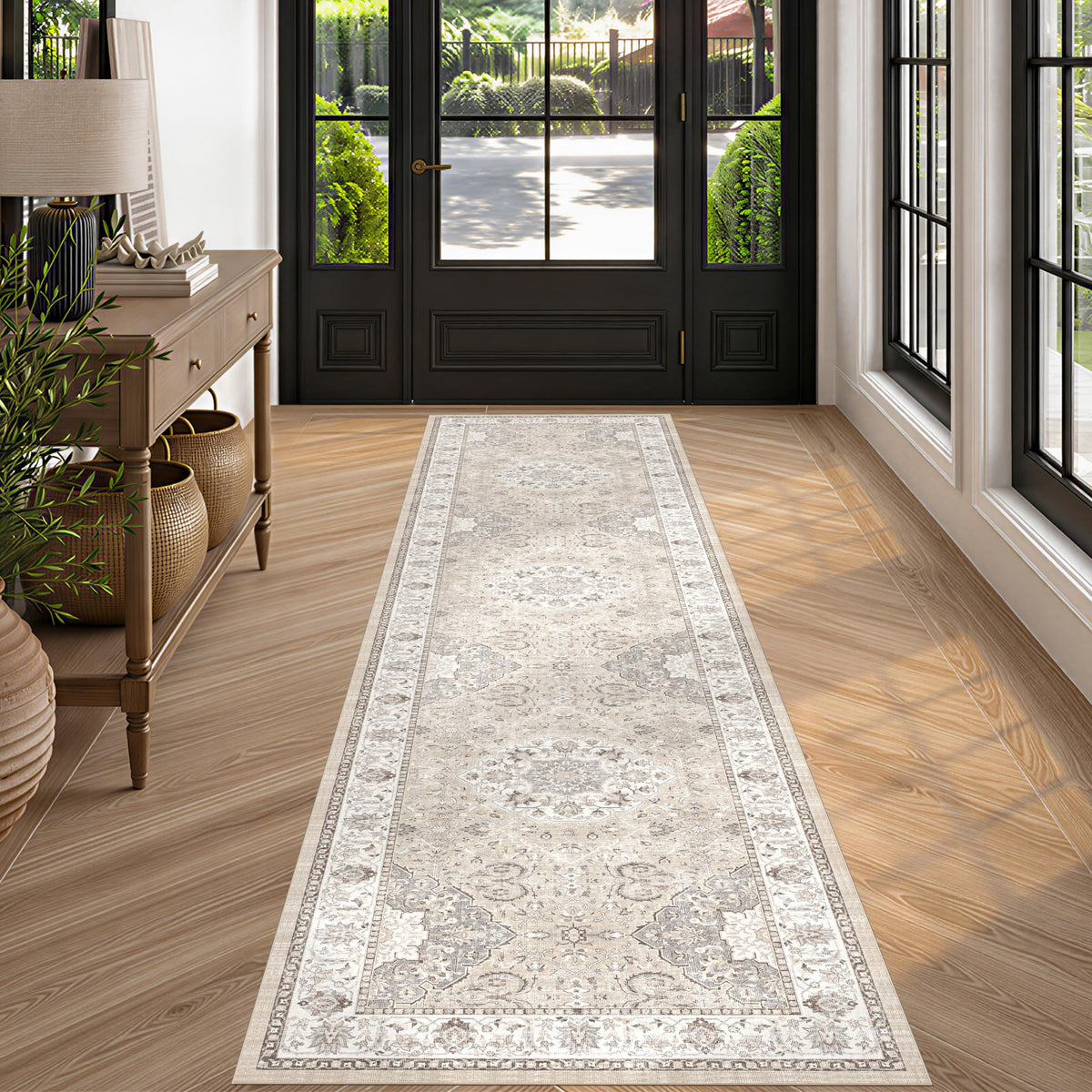 2x6 Hallway Washable Runner Rug : Vintage Soft Kitchen Laundry Runner with Non Slip Backing Farmhouse Entryway Living Room Floor Mat Stain Resistant Carpet for Bedroom Bathroom Distressed Beside Rug