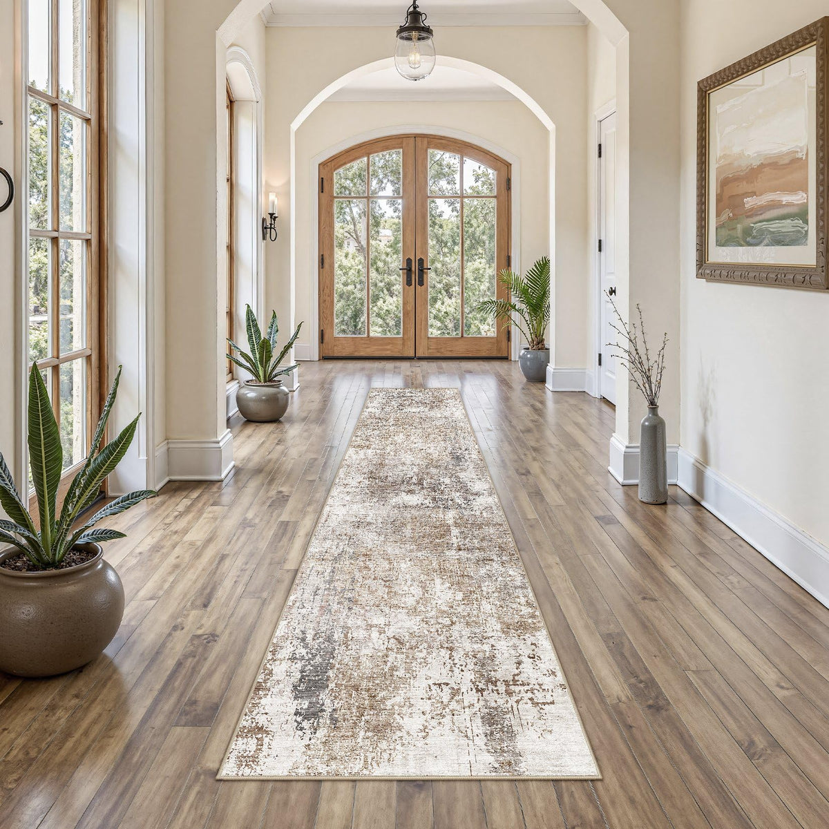 UERMEI 8x10 Area Rug Living Room Rugs - Washable Neutral Modern Abstract Soft Thin Large Rug Indoor Floor No Slip Rug Carpet for Bedroom Under Dining Table Home Office Decor - Brown Grey