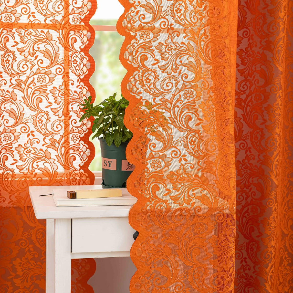 ALIGOGO Black Lace Curtains for Bedroom, Gothic Style, 52W x 63L Inch