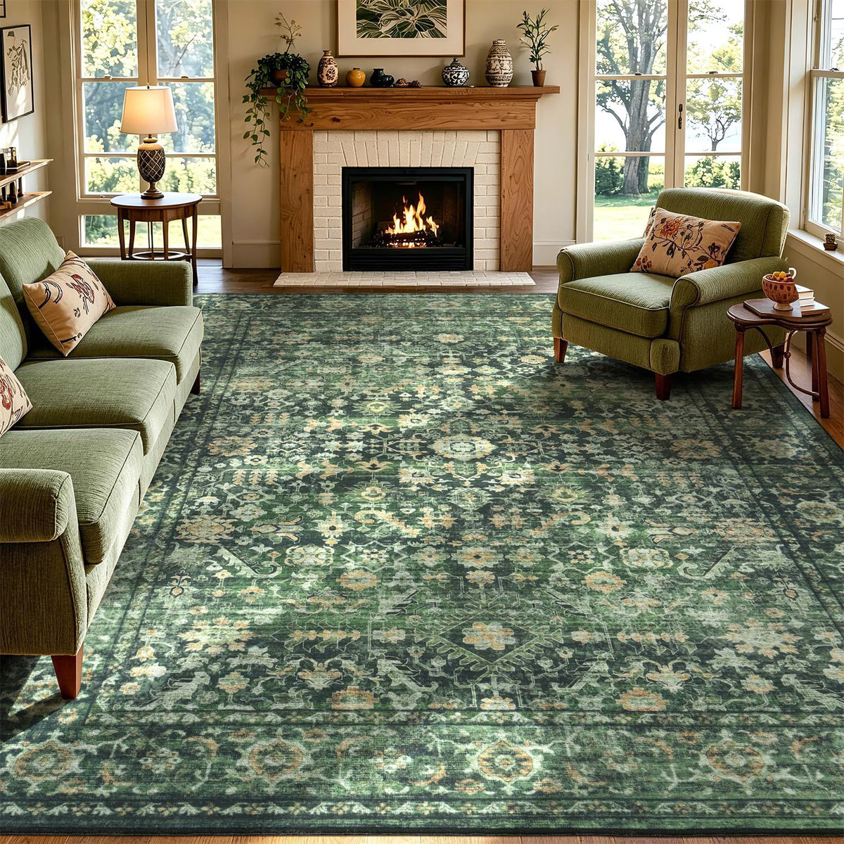 Lessymo 8x10 Washable Area Rug for Living Room Bedroom, Large Non-Slip Rug
