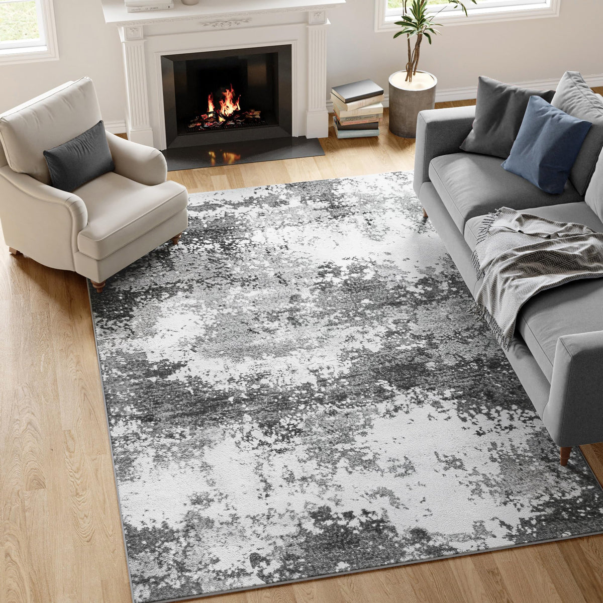 Black Washable Rug 5x7 Area Rugs for Living Room Bedroom Carpet