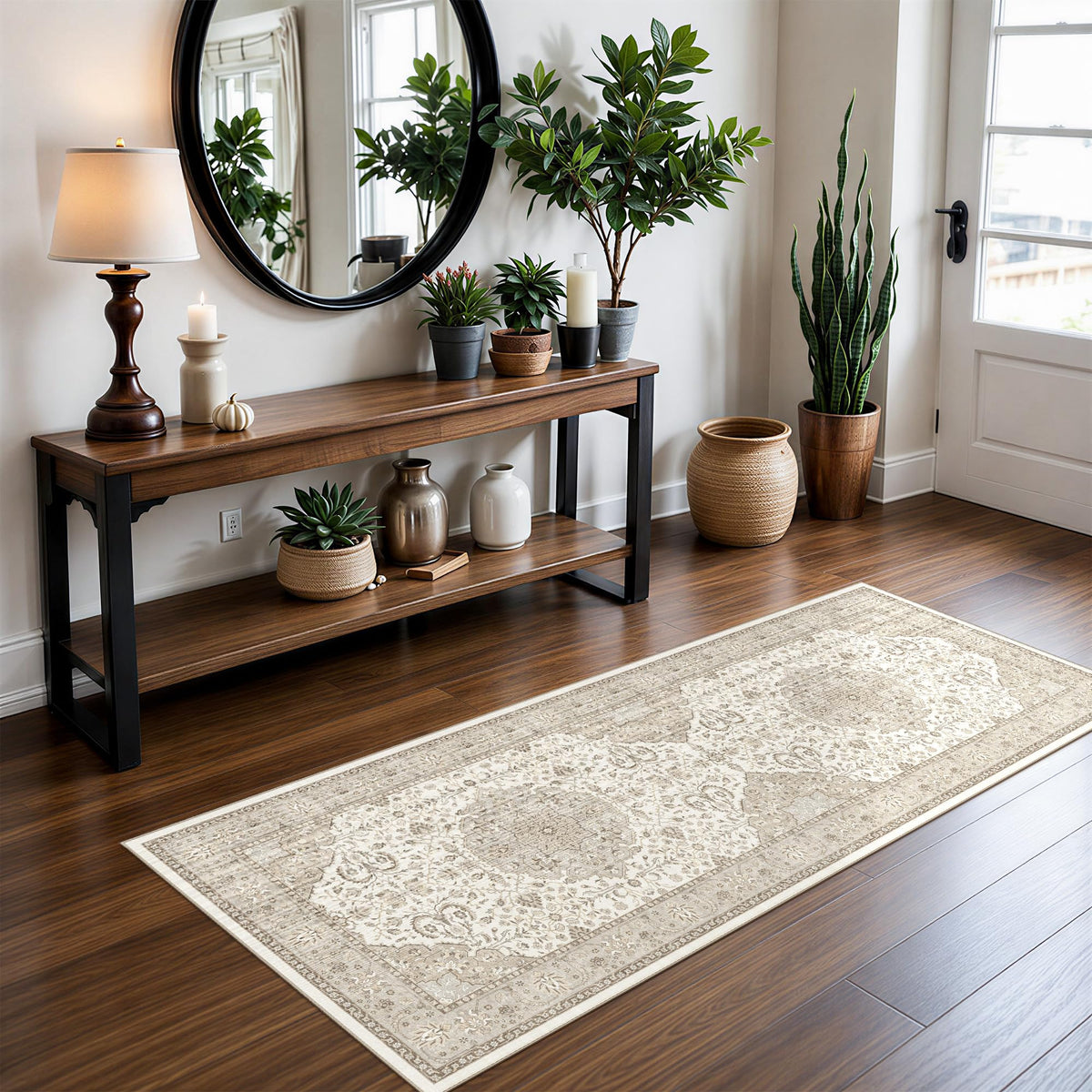 2x6 Hallway Washable Runner Rug : Vintage Soft Kitchen Laundry Runner with Non Slip Backing Farmhouse Entryway Living Room Floor Mat Stain Resistant Carpet for Bedroom Bathroom Distressed Beside Rug