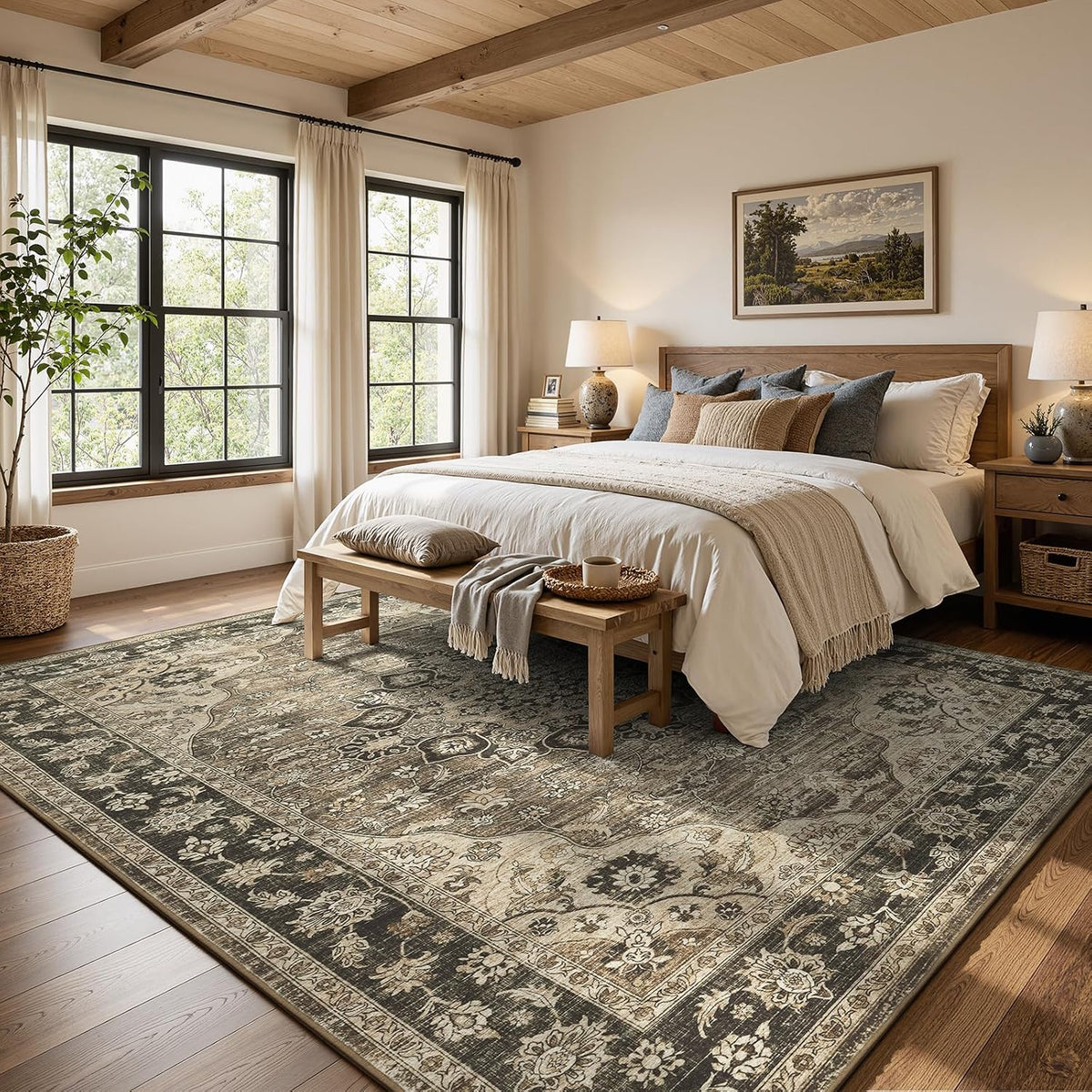Lessymo 8x10 Washable Area Rug for Living Room Bedroom, Large Non-Slip Rug