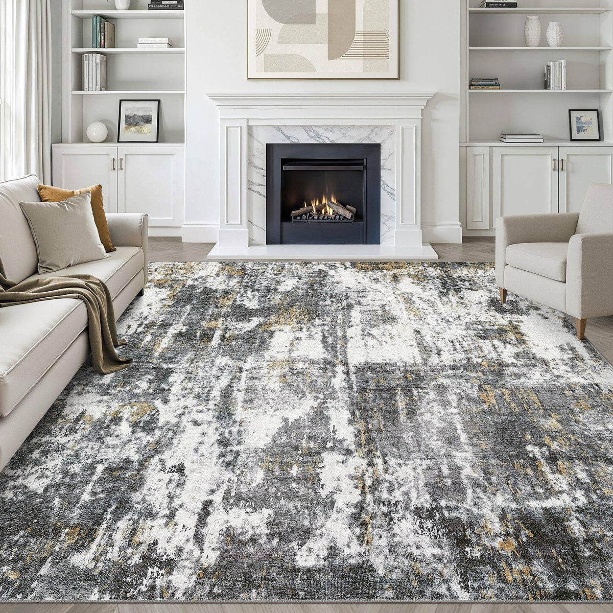 LOONGRUG 8x10 Area Rugs Washable Neutral Modern Rug for Living Room Brown