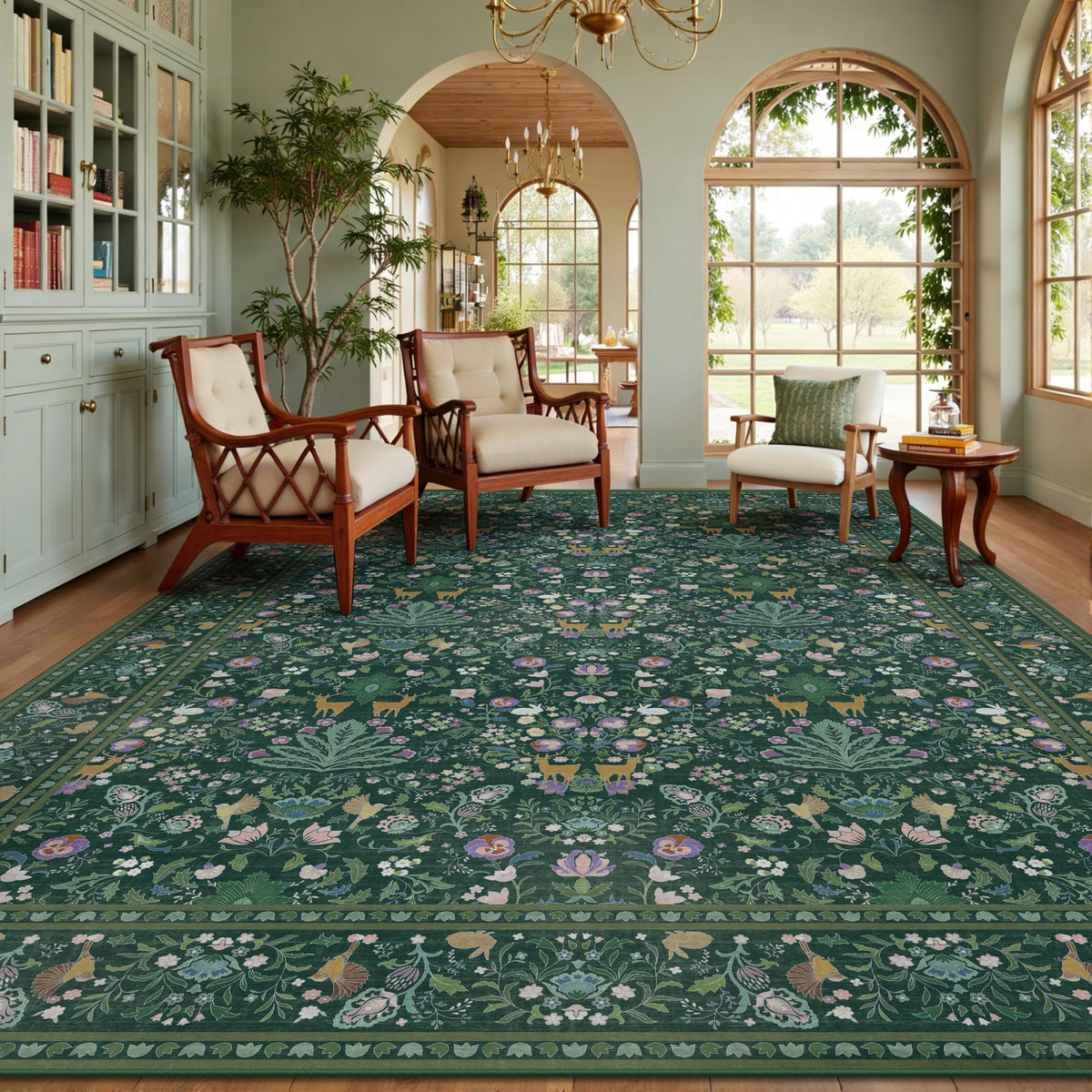 8x10 Area Rugs, Machine Washable Low Pile Floral Rugs for Living Room, Bedroom, Large Boho Area Rug with Non-Slip Backing for Dining Room(Pink Floral)